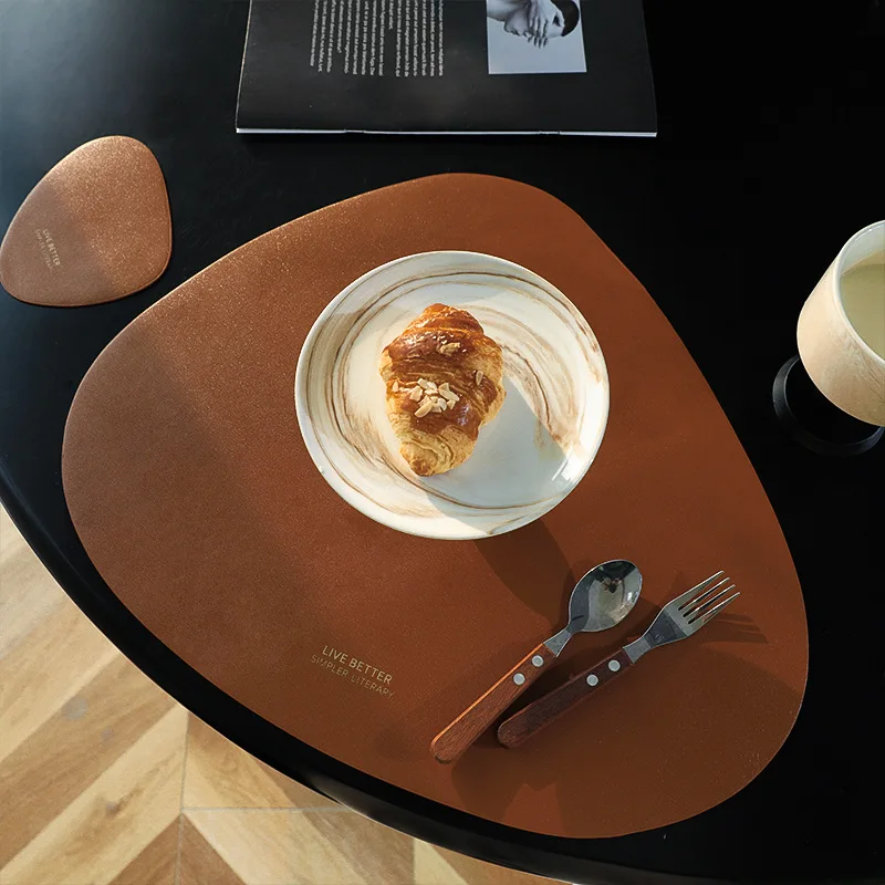 Leather dining placemat, premium‑feel mousepad, heat‑insulating mat, cup coaster Table pads plate mat luxury decoration No rinse