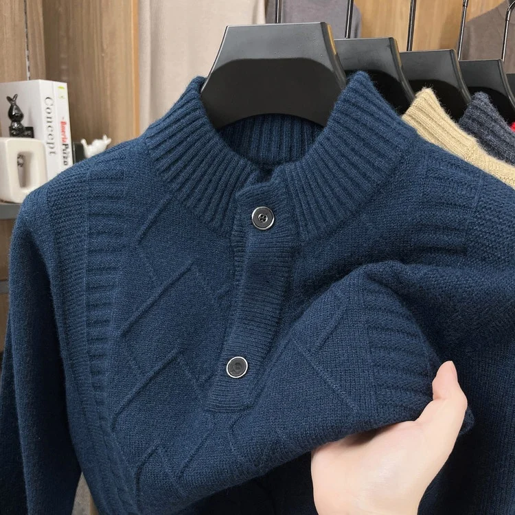 

Men's Thiened f-High Collar Knitted Sweater Casual Loose Warm Pure Color Busin Sle Long Sve Crew Ne Top