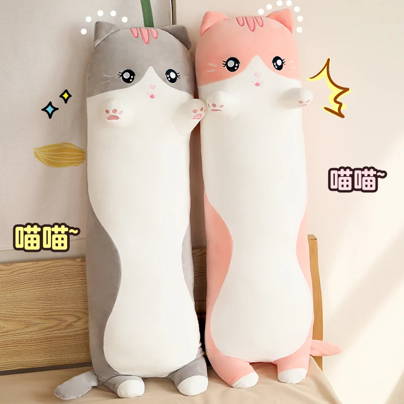 

1pc 90/110CM Cute Long Cat Plush Pillow Toys Stuffed Girl's Sleeping Cushion Soft Office Nap Pillow Christmas Gift For Kids