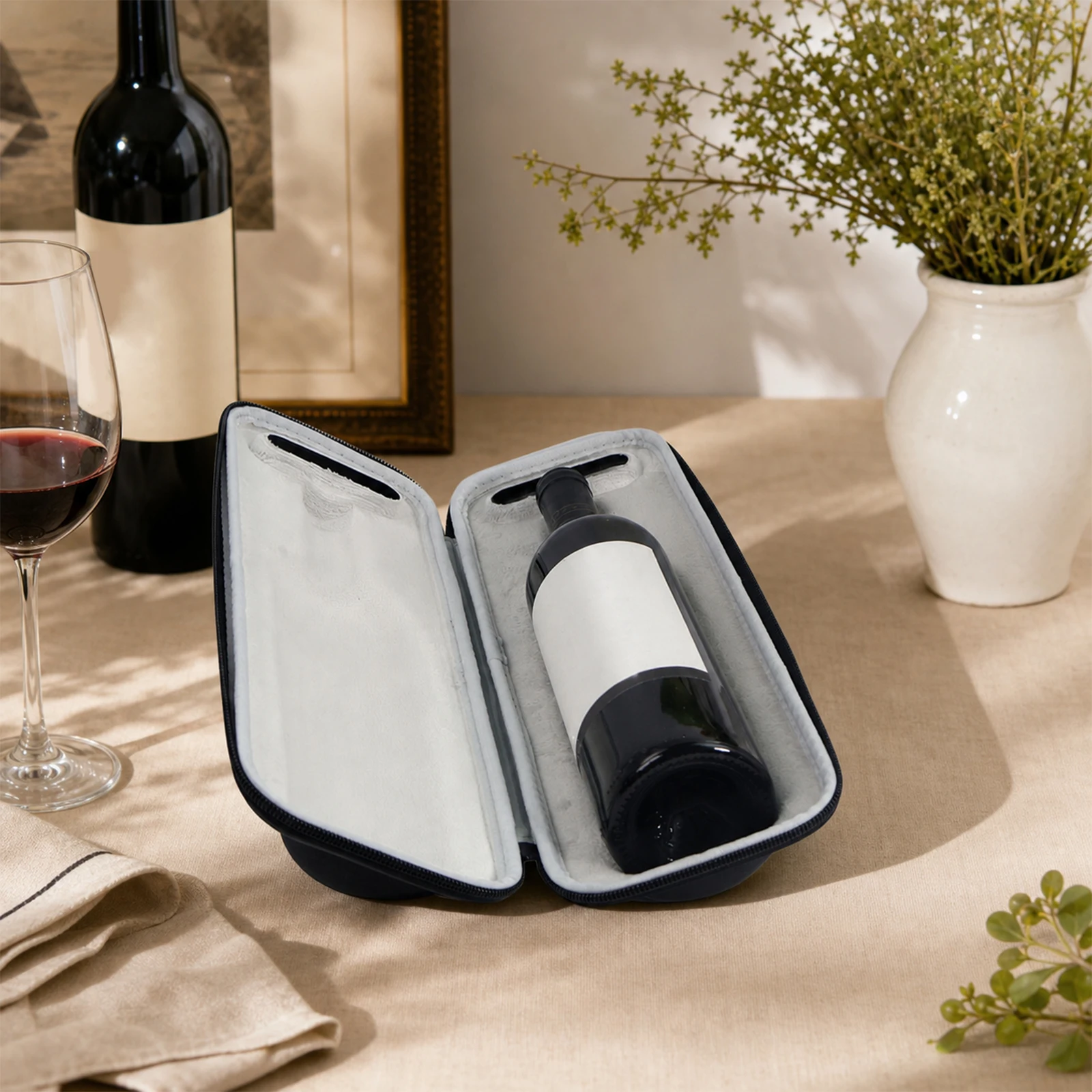 Wine Travel Bag Protector Fits Most 750ml Bottles Wine Travel Case Shock-Absorbing Lining for Travel Picnics Beach