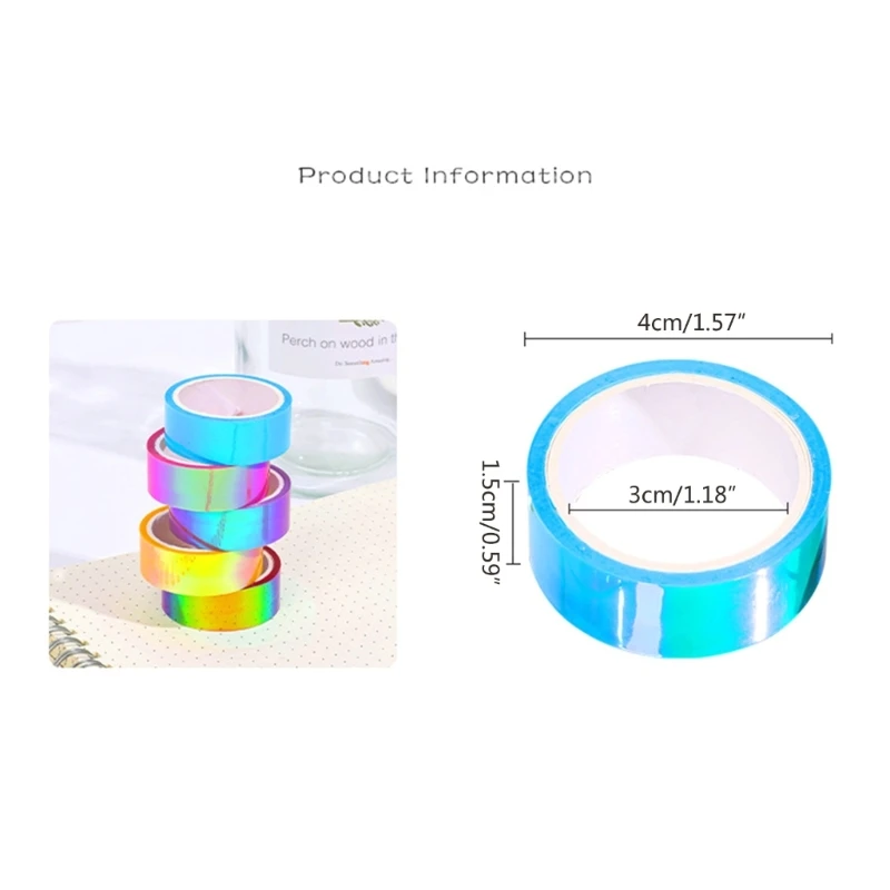 6Pcs Rainbow Colored Masking Tape Decorative Craft Waterproof Adhesive Iridescents DIY Tapes for Art DIY Office Supplies