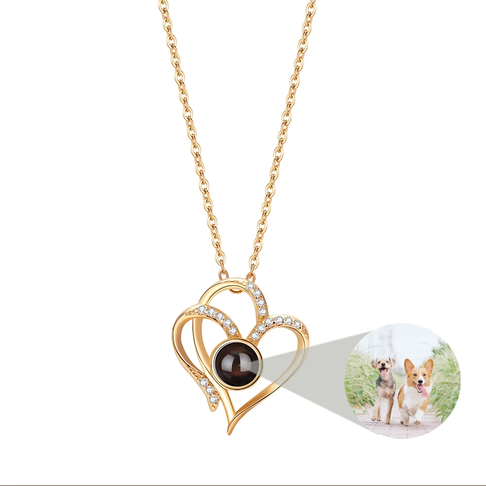 

Ожерелье с подвеской в виде двойного сердца для женщин, ожерелье с фотопроекцией на заказ, серебряная цепочка 925, подарок на день рождения для подруги