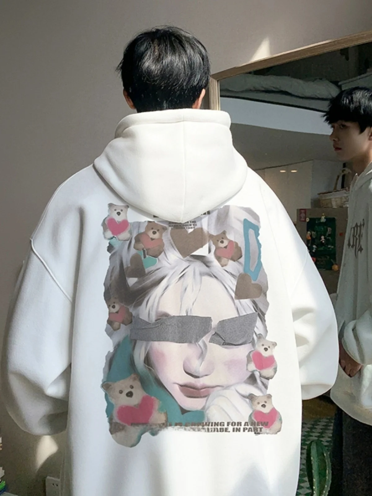 

Белое мужское худи оверсайз для весны и осени в американском уличном стиле, свободного кроя, из плотной ткани, повседневное, антибактериальное