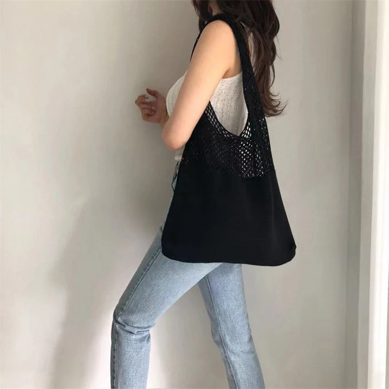 Retro Fashion Portable Knitted Yarn Storage Bag Large Capacity Leisure Shoulder Bag Shopping Bag Practical Tote Bag Handbag