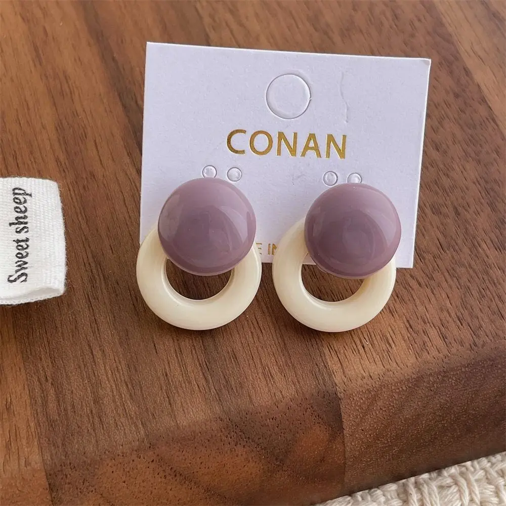 New Color-Mixed Resin Stud Earrings Lightweight Korean Style Round Stud Earrings Party Jewelry Daily Outfits