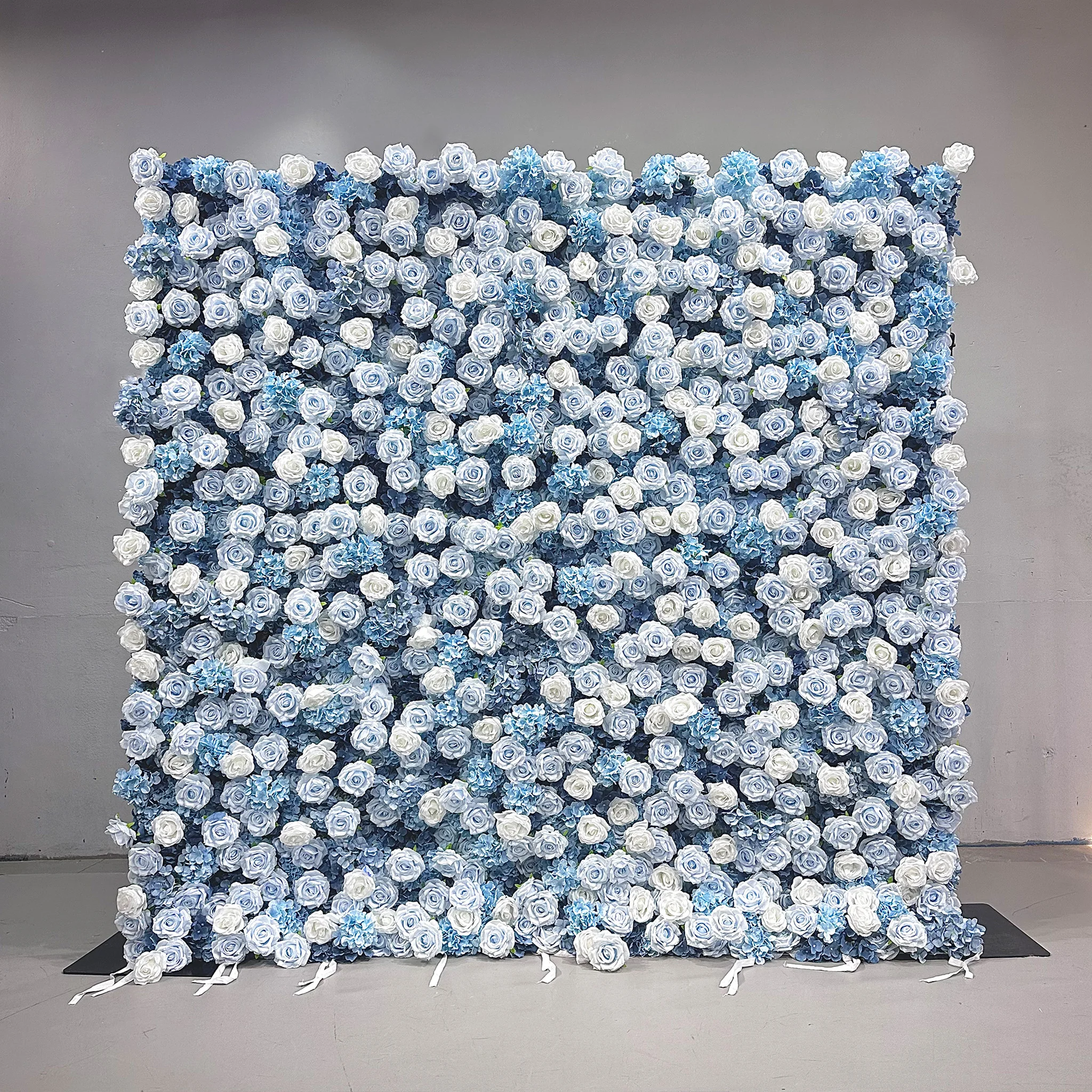 Wedding Decor Blue Flower Wall Floral Backdrop Panel Roll Up Artificial Silk Flower Wall Backdrop