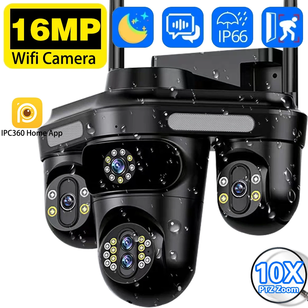 

10X Zoom Four Lens 16MP 8K HD WiFi Camera Outdoor Auto Tracking Security Protection PTZ Video Surveillance CCTV IPC360 Home