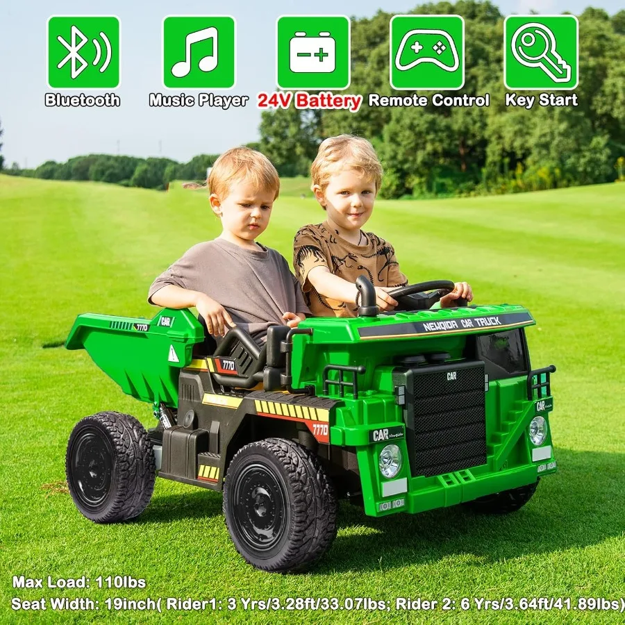 24V Ride on Dump Truck, Kids Electric Car with Remote Control, Ride on Construction Vehicles with Electric Dump Bed and Extra Sh