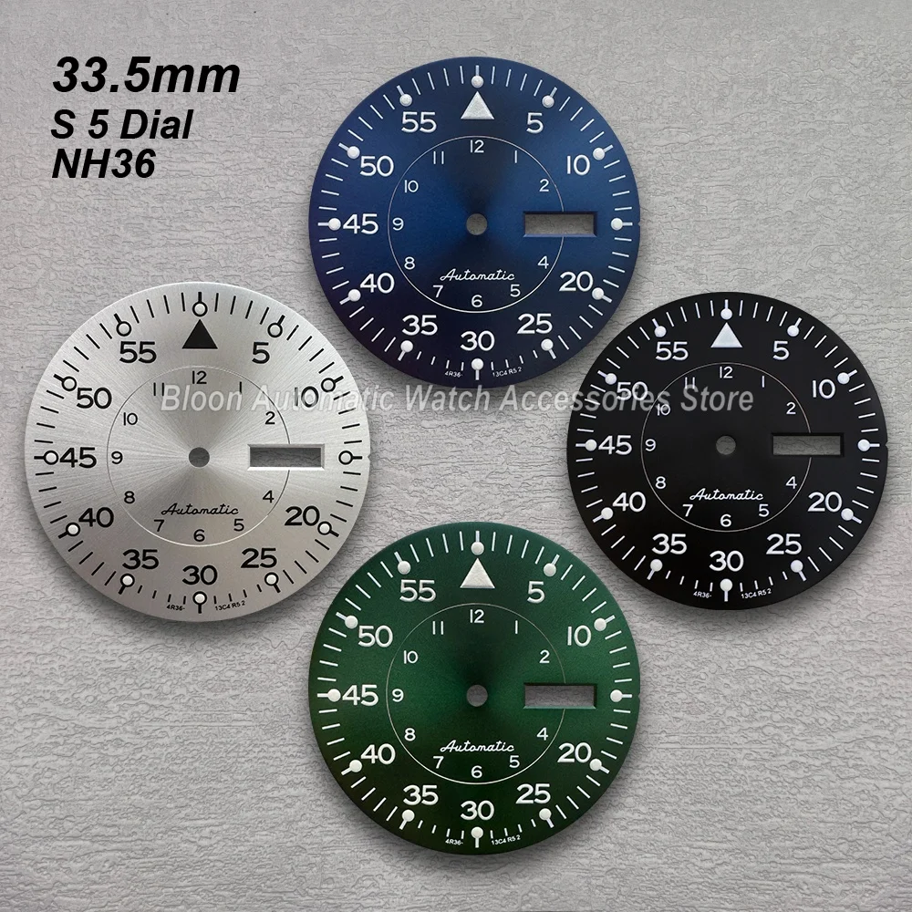 

33.5mm S 5 Logo Sunray Dial Fit NH36/4R36 Movement Green Luminous High Quality Watch Modification Accessories