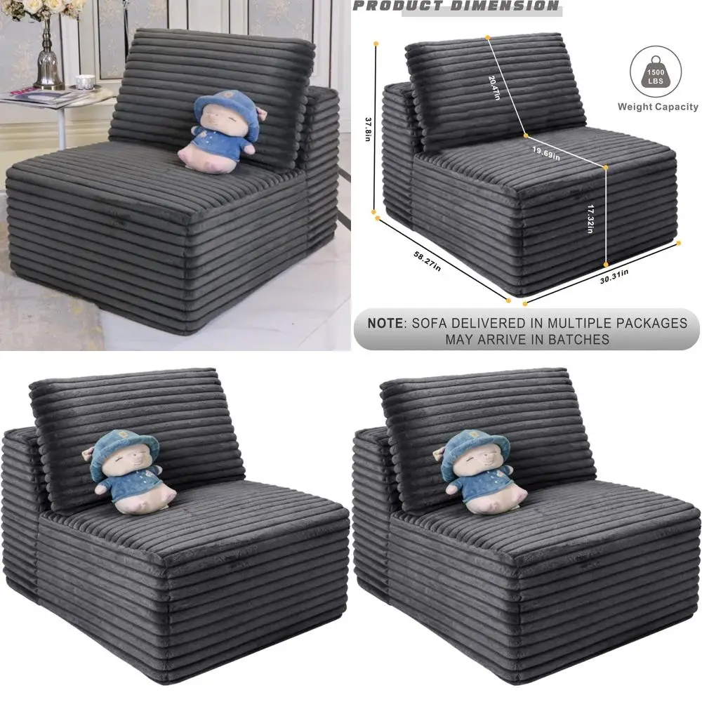 

L-Shaped Sectional Sofa with Chaise, Corduroy Sleeper Sofa Bed, Deep Seat Memory Foam Couch for Living Room - Grey