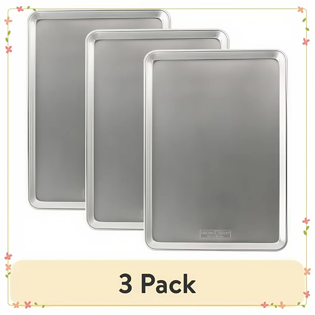 

3-Pack Extra Large Aluminum Baking Sheets - Professional, Nonstick, for Home/Commercial Use, Cookie Bread Baking
