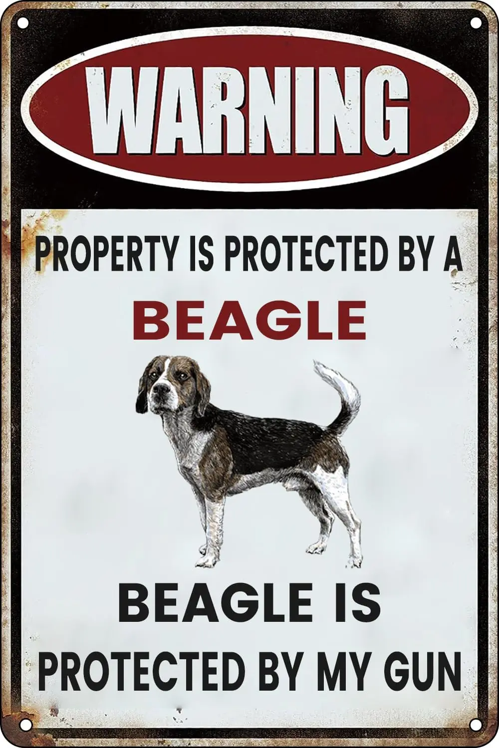 Funny Dog Warning Metal Tin Signs No Trespassing Sign Property is Protected By a Beagle is Protected By My Gun for Home Yard Doo