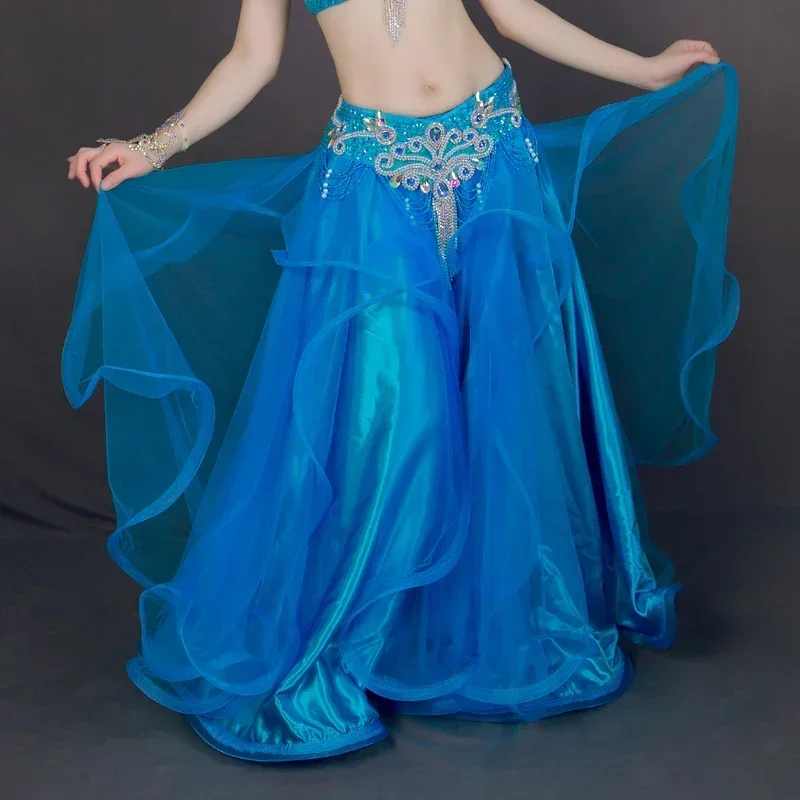 Stain and mesh 2 layer Bellydance Skirts Women Sexy Belly Dance Wrap Skirt Girls Costume Training Dress Or Performance Wear