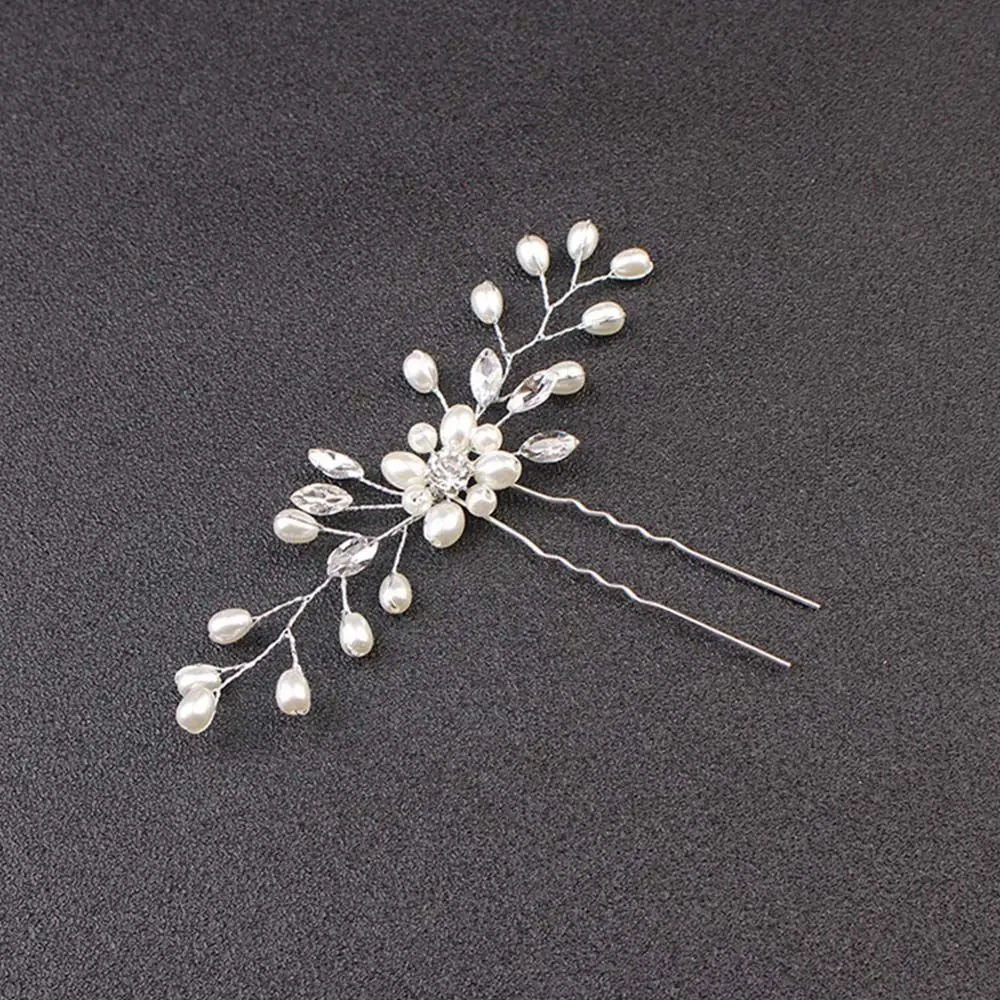 Casamento prata strass simulado pérola cristal feminino acessórios para o cabelo garfo hairpin headwear