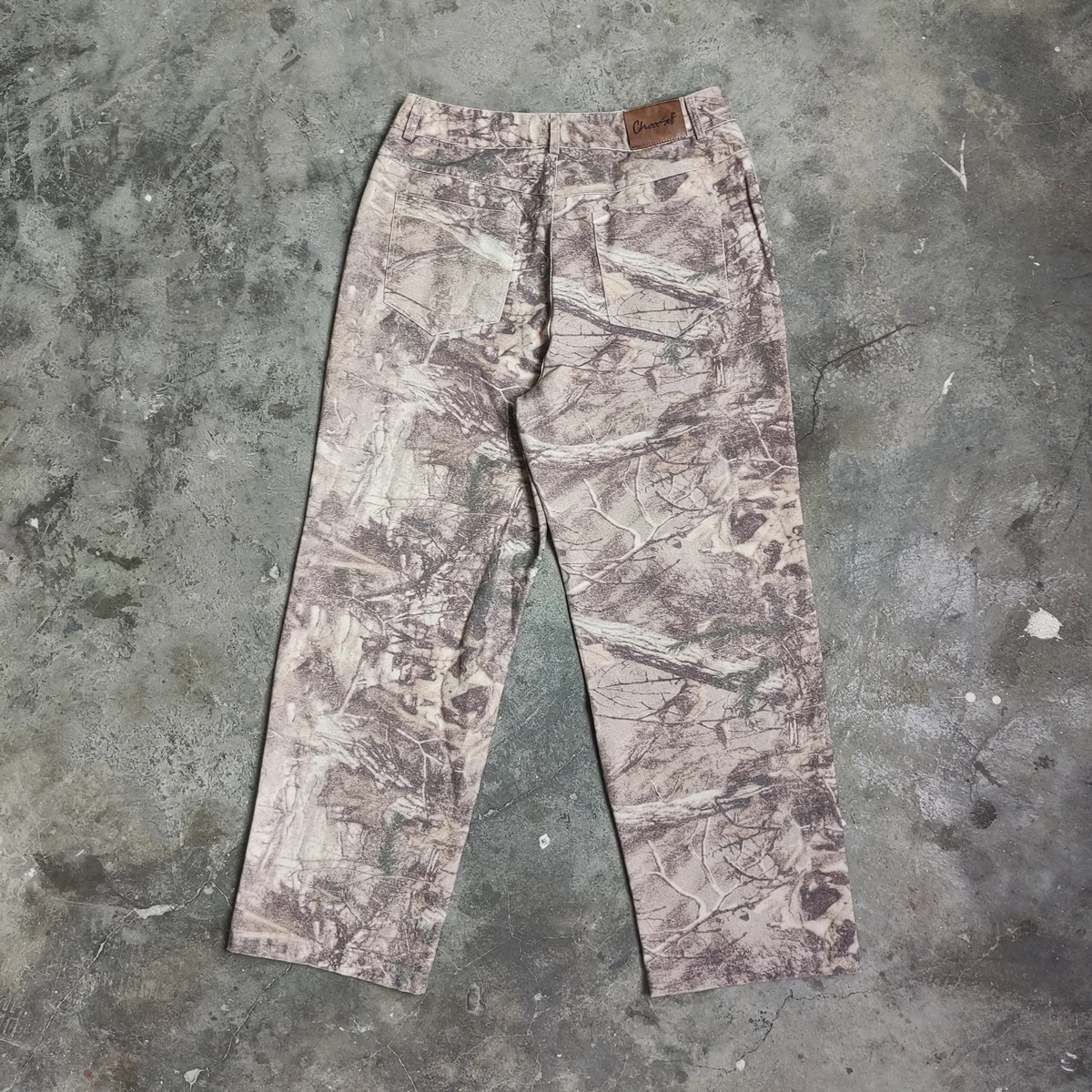 Yao888 Leaf Camouflage Graphics Print Vintage Retro Straight Leg Oversize Loose Washed Old Retro Streetwear Long Pants For Men