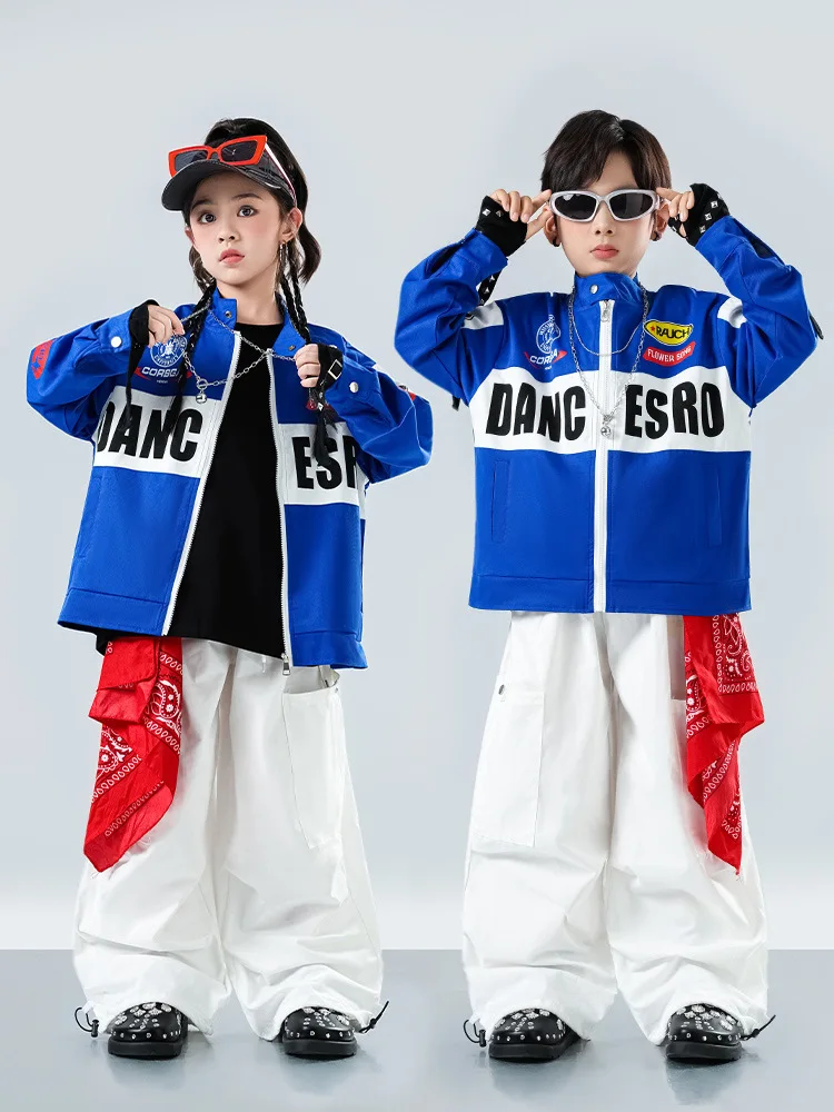 Cool Children's Jazz Dance Performance Outfit Hip Hop Sle Baseball Jaet And Pants Set Motorcycle Theme Stage Costume