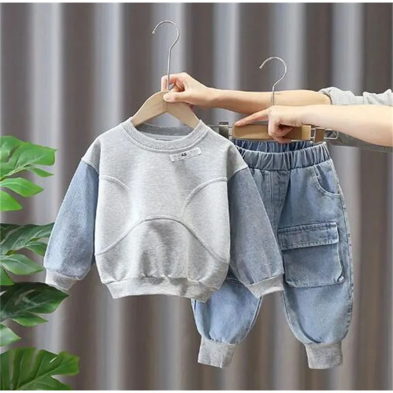 Children Fall Winter Set Toddler Boys Outfits Crew Neck Long Sleeve Sweatshirts Pants 2Pcs Clothes Set 0-5 Year