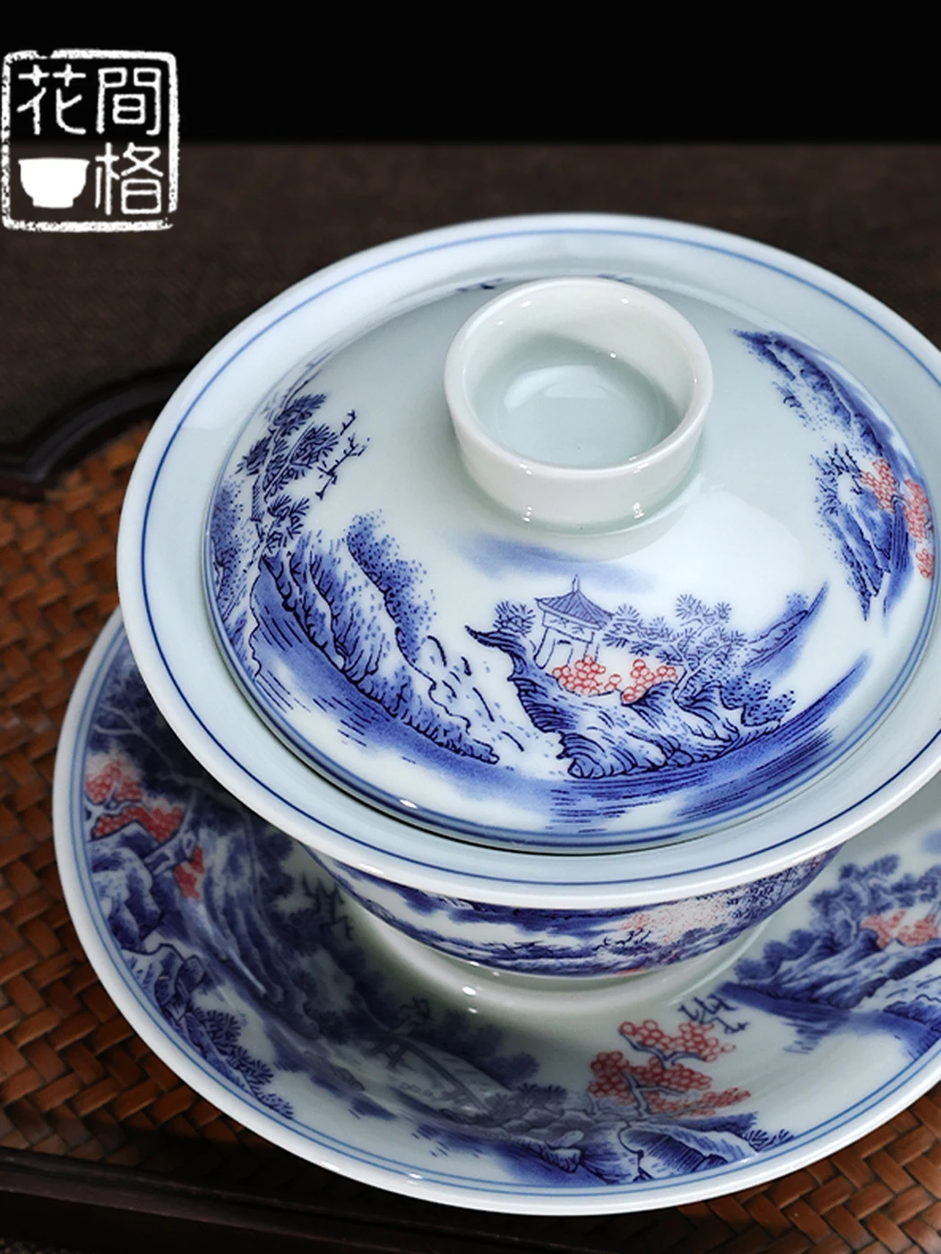 

Jingdezhen Ceramic Blue and White Landscape Glazed Red Tureen Chinese Household Personal Exclusive Tea Cup High-End Gift