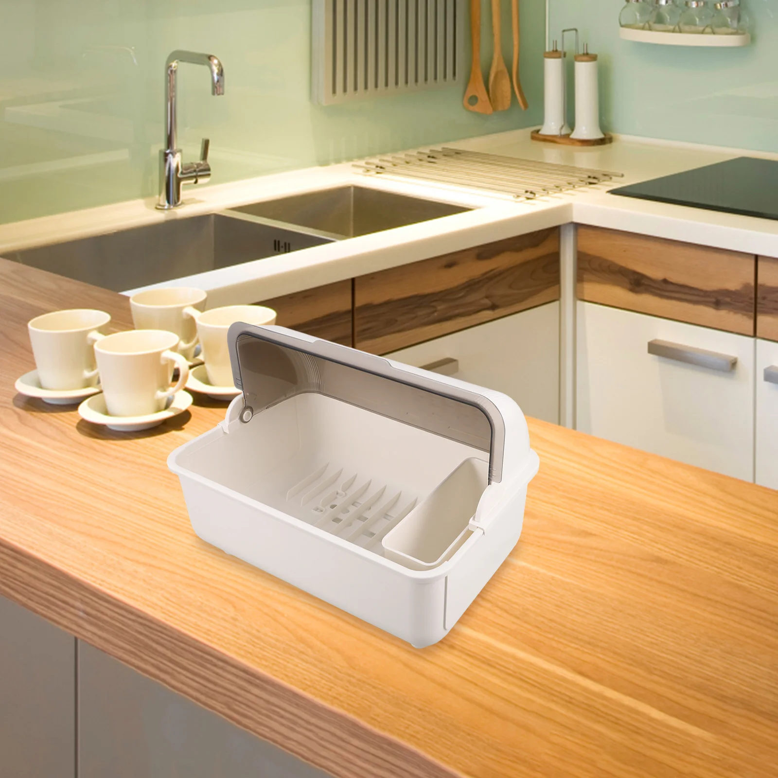 

Bowl Dish Rack With Cover Space Saving Countertop Draining Board Kitchen Utensil Holder Multifunctional Utensil Drying