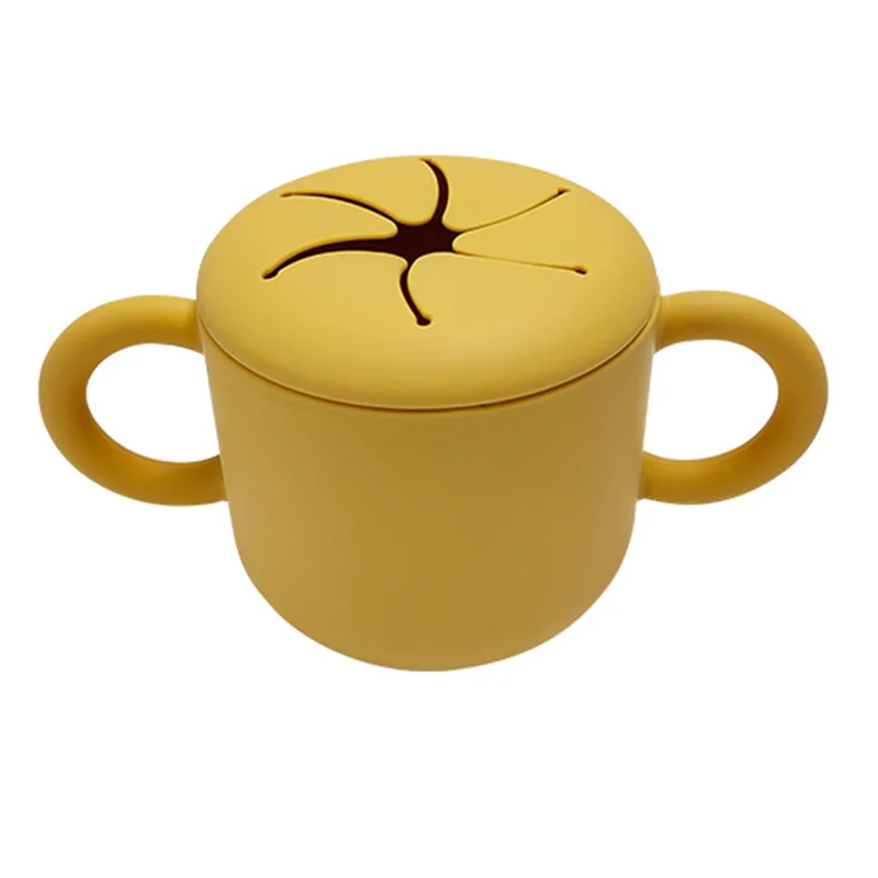 

ABWR-Free Kids Silicone Cup Silicone Snack Cup Food Storage Box Solid Color Baby Cup Portable Children Snacks Container With Lid