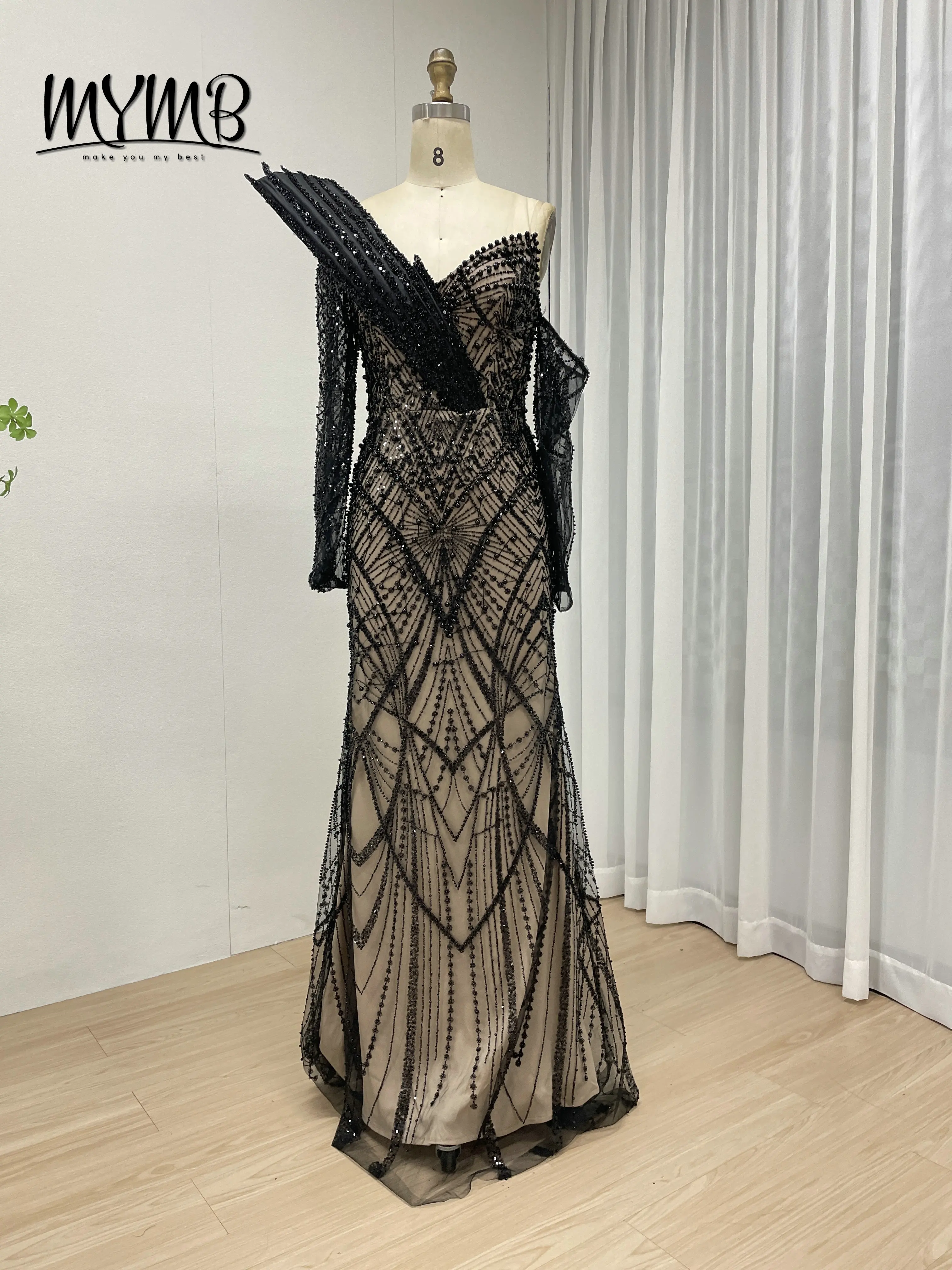 MYMB lumière luxe haut de gamme perle cloutée sirène robe de soirée perlée paillettes Tulle élégant robes de bal pour la soirée MY30139