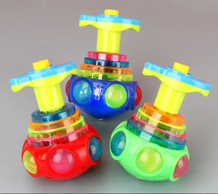 UFO Flashing Spinning Top Kids Gyro Light Up Toy Kids Round Luminous Music Gyroscope Launcher Rotating Fun Birthday Party gifts