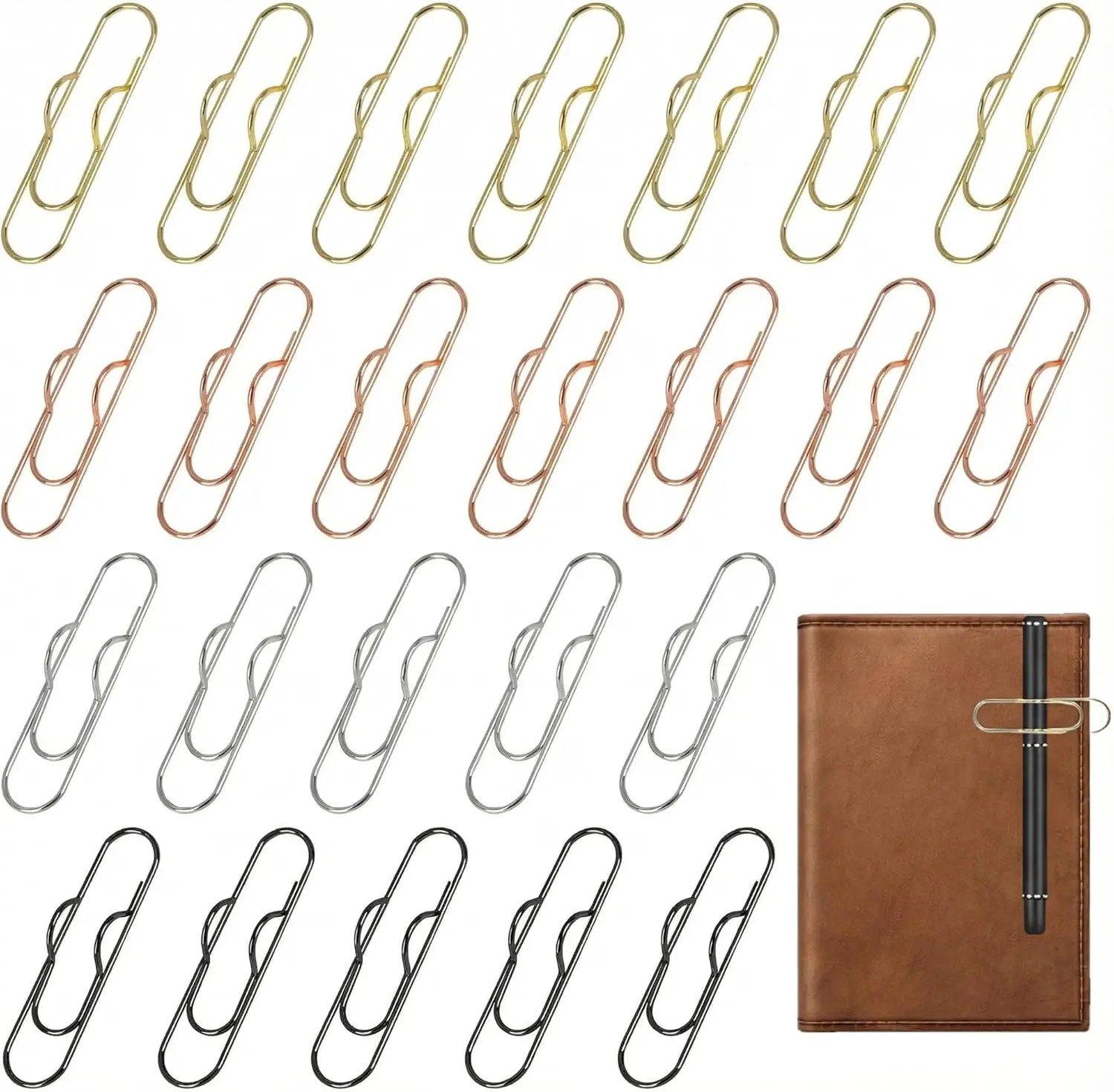 24 Pcs Metal Pen Paper Clip Holders For Notebook Journals, Planners, Office, Pencil Clips for Students, Teachers