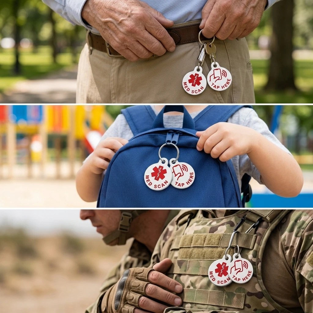 Life star smart NFC medical alert keychain does not contain key ring double-sided touch scan emergency ID tag