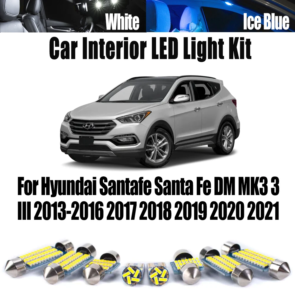 

11Pcs Car LED Interior Map Dome Ceiling Light Kit For Hyundai Santafe Santa Fe DM MK3 3 III 2013 - 2016 2017 2018 2019 2020 2021