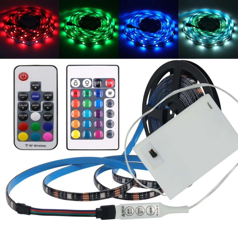 DC 5V 5050 RGB Strip LED Light Battery Powed Waterproof Ribbon Tape Stable Led Strips Indoor Outdoor 3/24/44key Control Remote