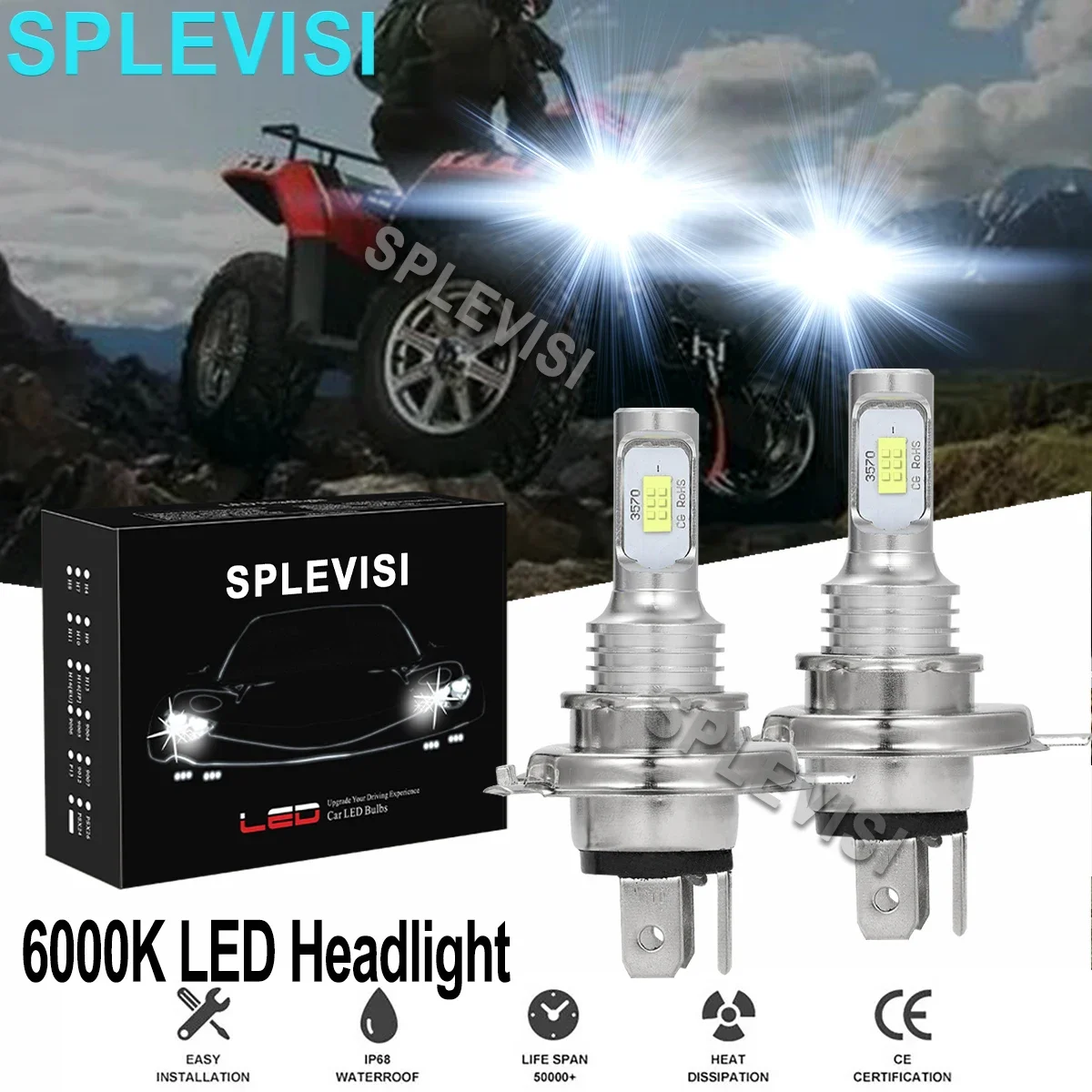 

2x Xenon White LED Headlight For Polaris 300 1994-1995 400 1985 1986-1995 600 1985-1987 650 1988-1992