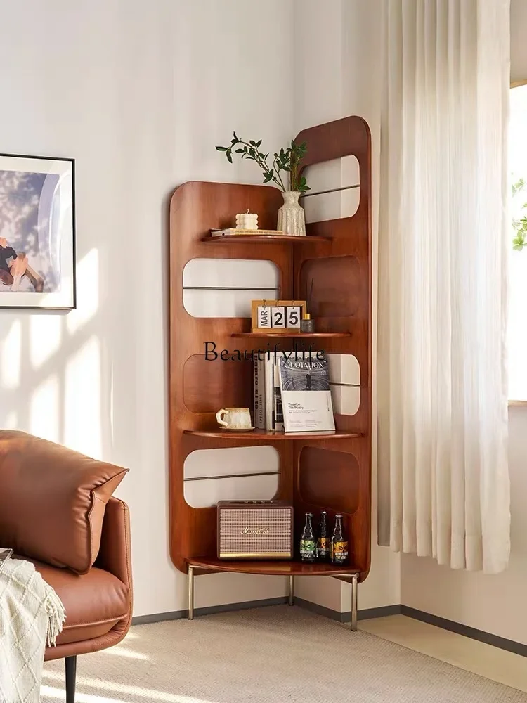 

FG10Retro Solid Wood Corner Storage Rack Small Apartment Bedroom Kitchen Corner Display Shelf