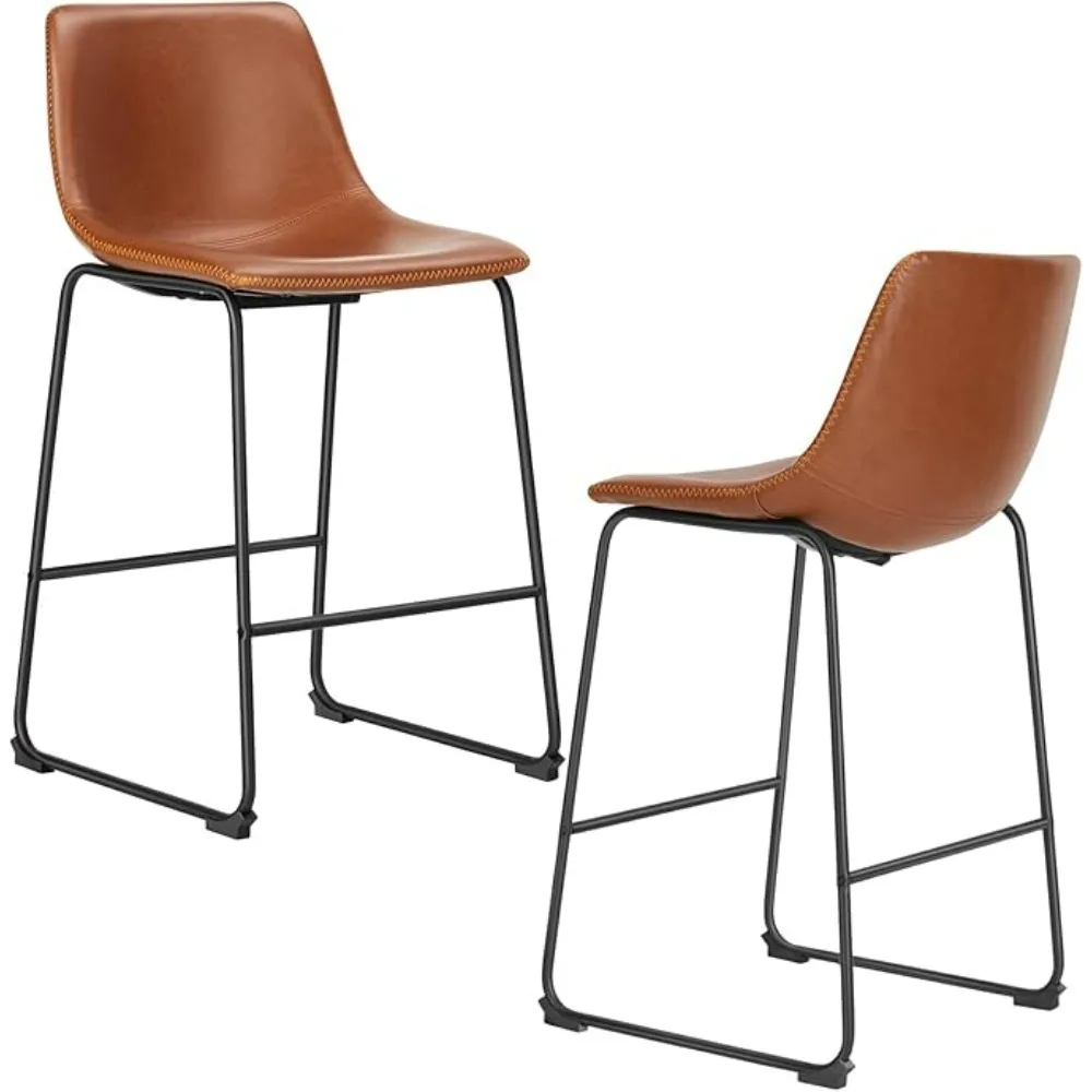 26 Inch Counter Height Bar Stools Set of 4, Modern Faux Leather High Barstools with Back and Metal Leg