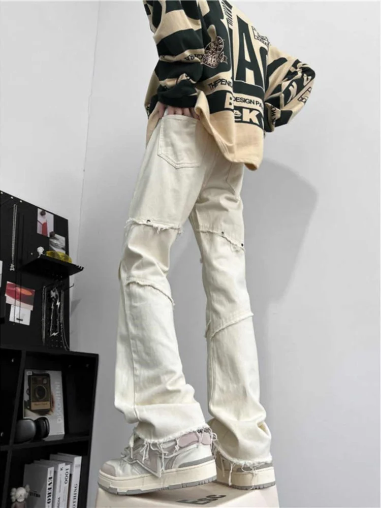 

Мужские джинсы-клеш слим-фит со средней посадкой, длинные брюки, молодежные модные джинсы в стиле хип-хоп с прямыми штанинами, осень-весна