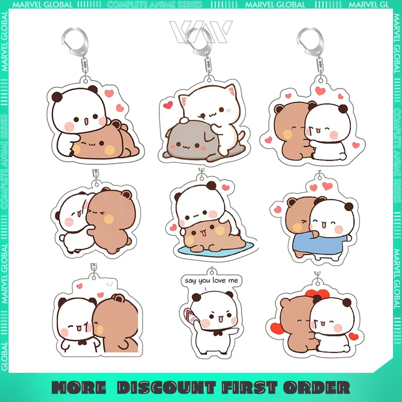 

5cm/1.96in Couple One Two Little Pandas Boo Boo Keychain High Quality Student Fine Backpack Pendant Decoration Fan Favorite Gift