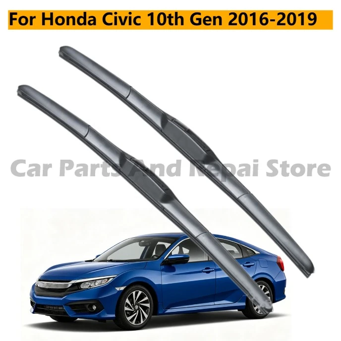 For Honda Civic 10th Gen 2016-2019 Windshield Wiper Blades Boneless Flexible Easy Installation Auto