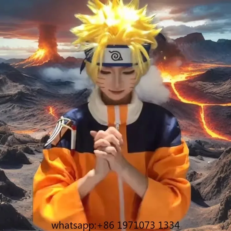 Uzumaki Cosplay Costume Orange Clothes with Headband & Kunai Pouch Pre-Shippuden Genin Ninja Outfit Blonde Wig Unisex Adult Hall - view 4
