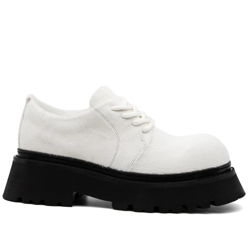 White Horsehair Derby Shoes for Men's Comfortable Thick Soled Leather Casual Shoes Europe/American Height-increasing Dress Shoes
