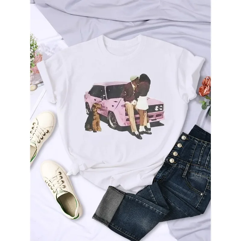 Straße Hip Hop Rundhals Tops Sommer T-shirt Mode Harajuku Frauen Auto Druck T-Shirt Retro Casual