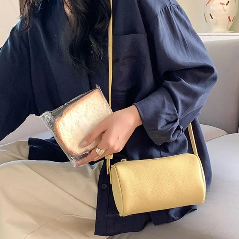 X5XA Eye Catching Cylinder Handbag PU Leather Shoulder Bags With Adjustable Strap For Casual Outings And Special Event