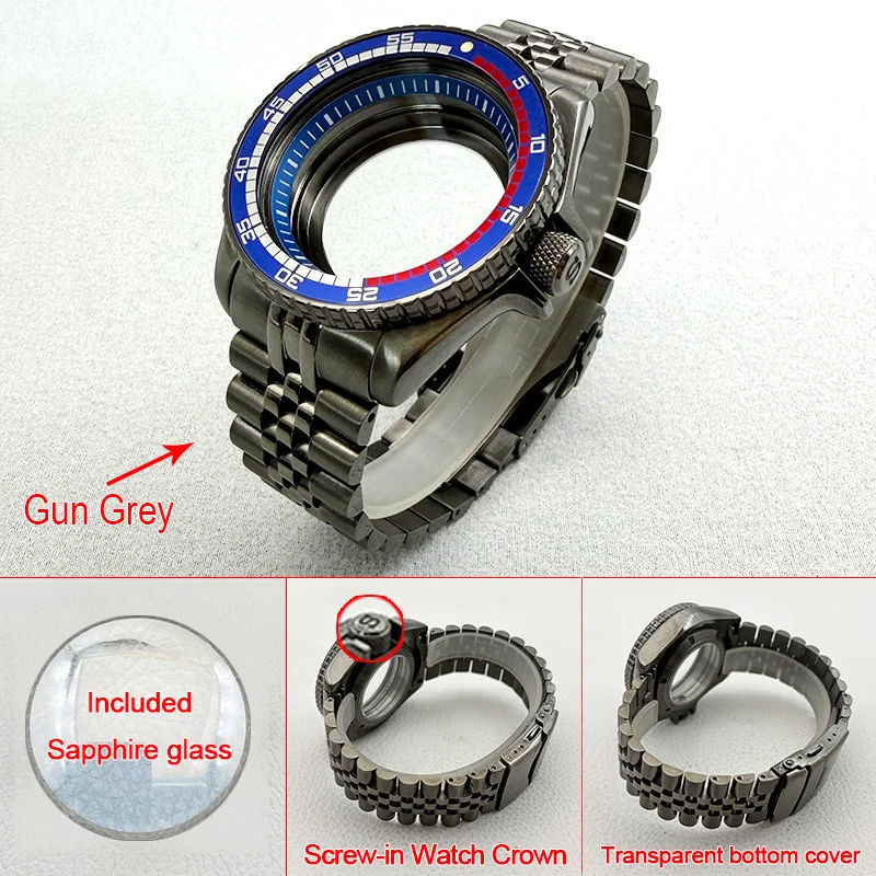 Gun Grey 42mm SKX007 SRPD Watch Case and 22mm Bracelet Sets Fit NH35 Movement Sapphire Glass Watch Case and Strap Kits Custom