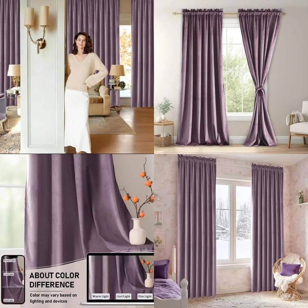 

Термоизолирующие бархатные шторы, длина 84 дюйма, ширина 52 дюйма, затемняющие, лавандовые, для гостиной и раздвижных дверей