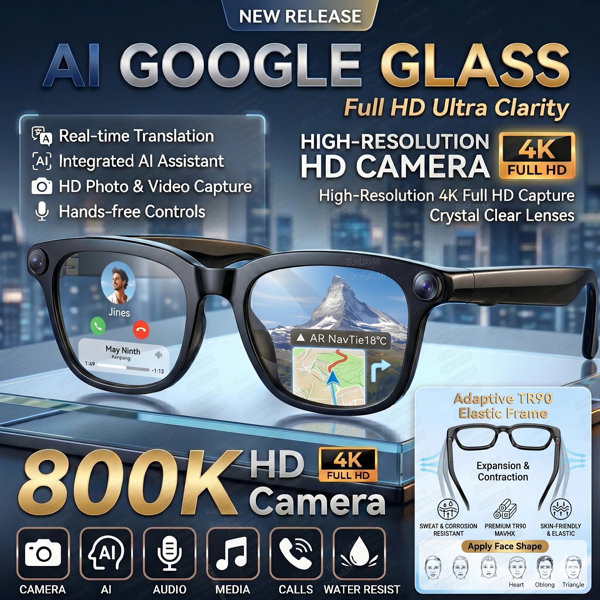 2026 New Smart AI Glasses with 8MP Camera 4k HD Video Recording BT 5.4 Audio Dual Mic ENC Call Noise Reduction Sunglasses Women