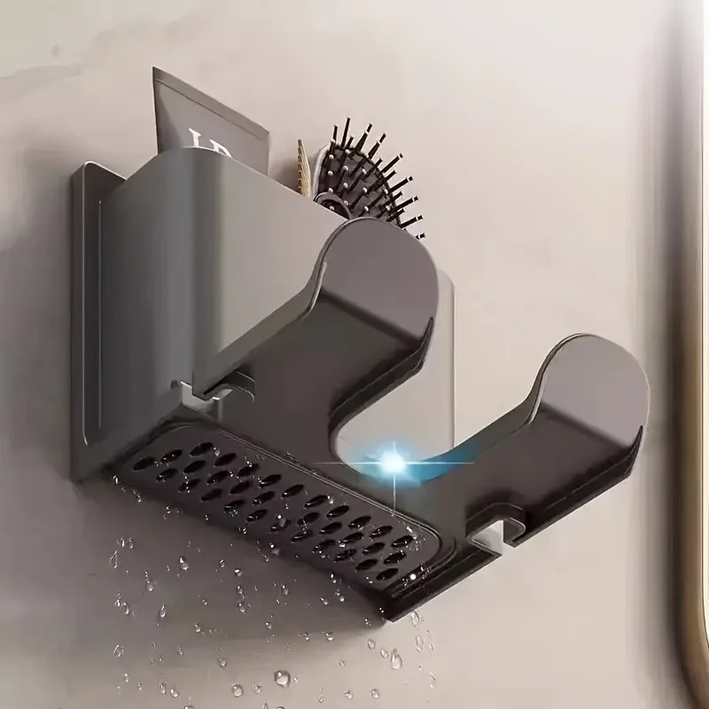 Soporte para Secador de Pelo de Baño, Soporte para Secador de Pelo sin Perforaciones, Estante de Almacenamiento para Cepillo de Dientes, Pasta de Dientes y Peine