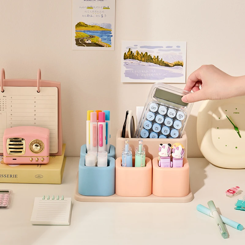 Creative Color Contrast Pen Holder 5-piece Set Large Capacity Desktop Office Storage Box Pen Holder Office Stationery Storage