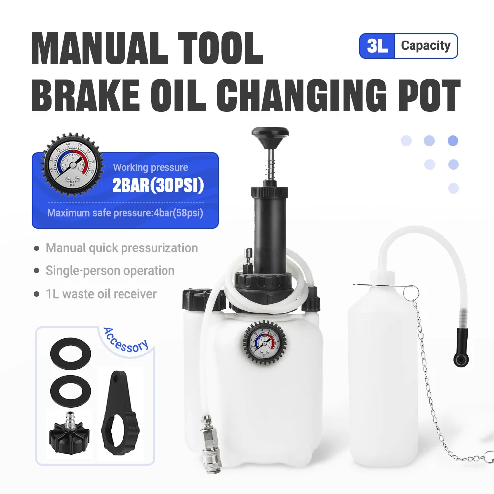 

Ручной инструмент для замены тормозного масла 3 л с горшком для отработанного масла/адаптером/ключом для замены автомобильной тормозной жидкости и накачки под давлением