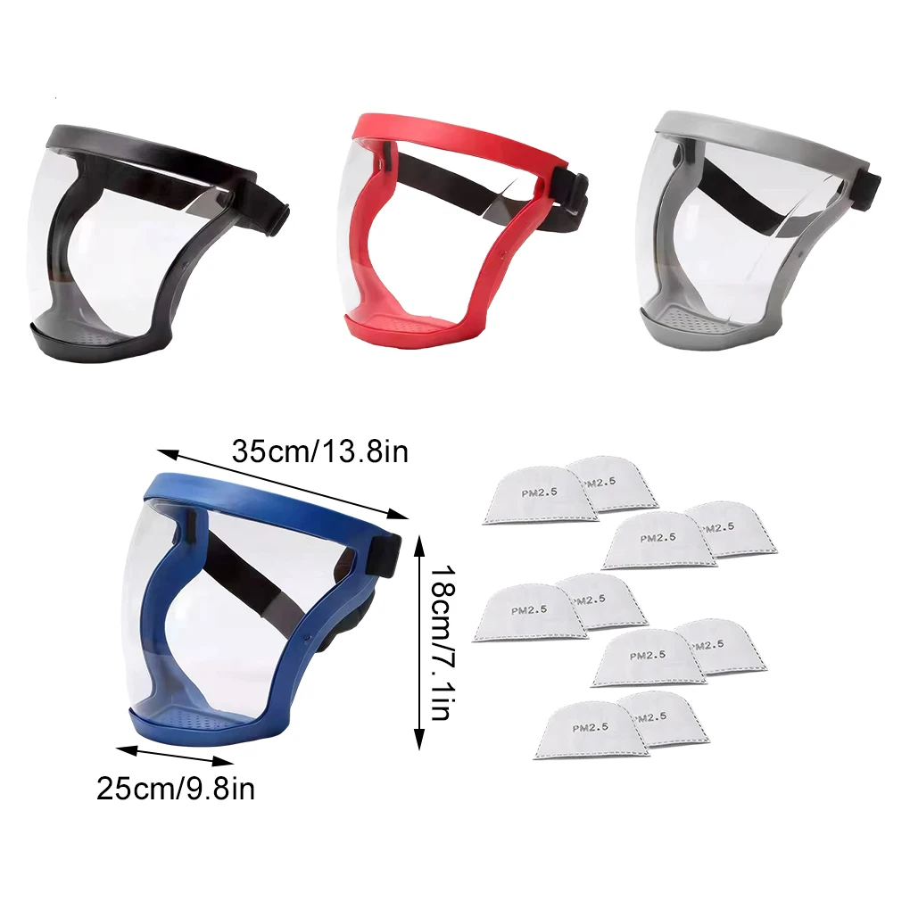 Máscara protetora com cobertura facial completa, leve e ajustável, durável, transparente, elemento de filtro para filtrar poeira