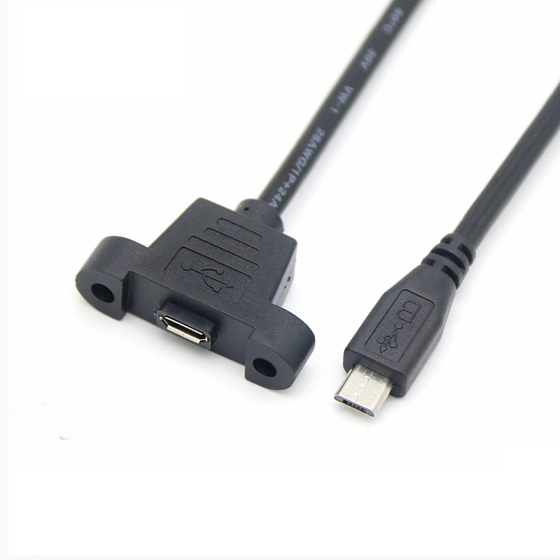 Micro USB USB 2.0 Male Connector to Micro USB 2.0 Female Extension Cable 30cm 50cm With screws Panel Mount Hole