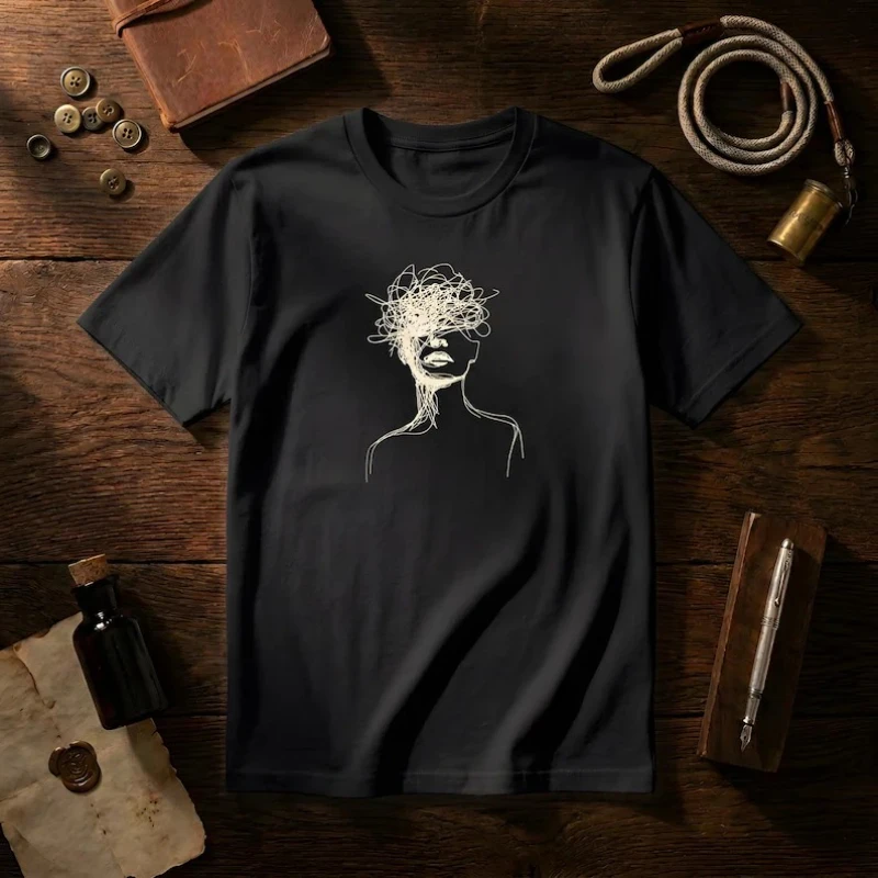 Dark Abstract Aesthetic T‑Shirt Men Surreal Chaotic Sketch Human Figure Art Graphic Print Crewneck Short Sleeve Casual Tops