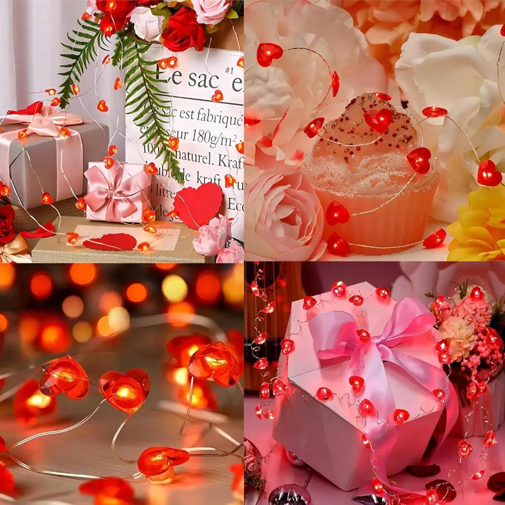 バレンタインデーのハートライト - レッド&ピンクの妖精ストリング、ハート型の装飾、ロマンチックなパーティーの装飾